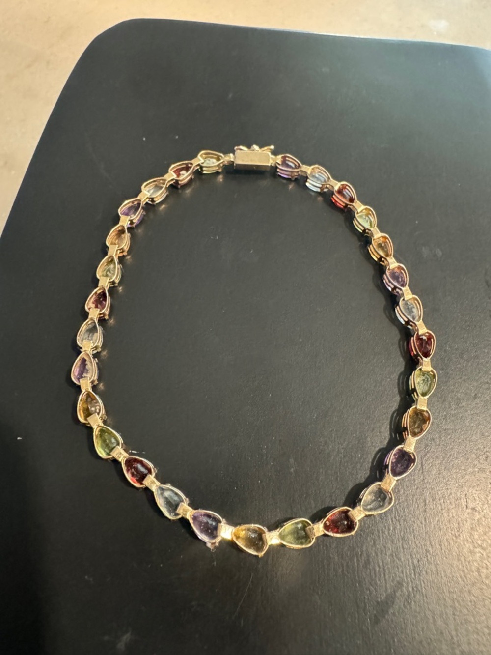 Multicolor Gemstone Teardrop Necklace - Gold Tone